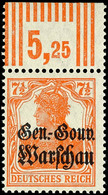 7 1/2 Pfennig Germania, Postfrisch Vom Oberrand, Walze 3'7'3, Geprüft Hey BPP, Mi.220,-, Katalog: 9cW OR ** - Other & Unclassified