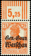 7 1/2 Pfennig Germania, Postfrisch Vom Oberrand, Walze 3'7'3, Geprüft Hey BPP, Mi.220,-, Katalog: 9cW OR ** - Autres & Non Classés