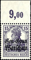 15 Pfg Germania Mit Aufdruck Schwarzviolett, Oberrandstück, Plattendruck, Tadellos Postfrisch, Gepr. Hey BPP, Mi. 60.-,  - Altri & Non Classificati