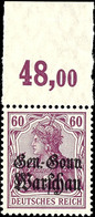 60 Pfg Germania Mit Aufdruck, Oberrandstück, Plattendruck, Tadellos Postfrisch, Mi. 100.-, Katalog: 16POR ** - Altri & Non Classificati