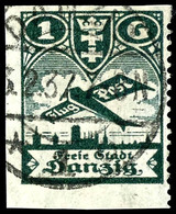 1 Gulden Flugpost, Gestempelt, Dreiseitig Ungezähnt, Kurzbefund Tworek BPP "echt, Einwandfrei", Mi.600,-, Katalog: 205U3 - Sonstige & Ohne Zuordnung