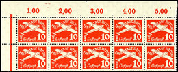 10 Pfennig Flugpostmarke, Postfrisch Im Zehnerblock Aus Der Linken Oberen Bogenecke Mit Plattenfehlern I "Danzio" Und II - Altri & Non Classificati