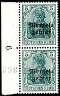 5 Pfennig Dunkelgraugrün Germania Mit Aufdruck, Paar Vom Linken Rand Aus Dem Rollenbahnbogen Mit Dreistelligem Bogenzähl - Memel (Klaipeda) 1923