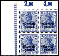 5 Pfennig Und 20 Pfennig Germania Mit Aufdruck, Jeweils Im Postfrischen Viererblock Aus Der Linken Oberen Bogenecke, Mi. - Memelland 1923