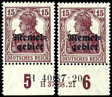 15 Pfennig Germania Mit Aufdruck, Senkrecht Geriffelte Gummierung, Postfrisch, Geteiltes Unterrandpaar Mit HAN-U 3768.21 - Memelland 1923