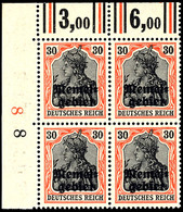 30 Pfennig Germania Mit Aufdruck, Papier Hellchromgelb, Postfrischer Viererblock Aus Der Linken Oberen Bogenecke, Walze, - Memel (Klaipeda) 1923