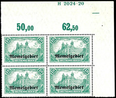 1,25 Mark Mit Aufdruck, Viererblock Aus Der Rechten Oberen Bogenecke Mit HAN-U 2024.20, Durch Bogenverschnitt Am Oberran - Memel (Klaipeda) 1923