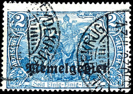 2 Mark Blau Mit Aufdruck, Zeitgerecht Gestempelt Mit Plattenfehler "Strich Im E Von Einig", Fotobefund Huylmans BPP "ech - Memel (Klaipeda) 1923