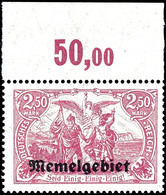 2,50 Mark Rosalila Mit Aufdruck, Postfrisch Vom Oberrand, Fotoattest Huylmans BPP "echt, Einwandfrei", Mi.-,-, Katalog:  - Memelland 1923