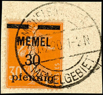 30 Pfg Auf 30 C. Gelborange, GC-Papier Mit Aufdruckabart I "senkrechter Abstand Zwischen 'MEMEL' Und Wertangabe 2,75 Mm" - Memelland 1923