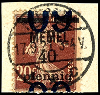 60 Auf 40 Pfennig Auf 20 Centimes, Sauber Gestempelt Auf Briefstück, Kopfstehender Aufdruck, Bestens Geprüft Petersen BP - Memel (Klaipeda) 1923