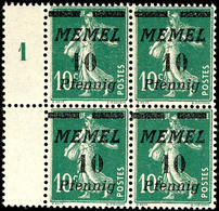 10 Pfennig Auf 10 Centimes, Postfrischer Viererblock Mit Zwischenstegansatz Links Und Aufdruckfehler III, Kurzbefund Huy - Memel (Klaipeda) 1923