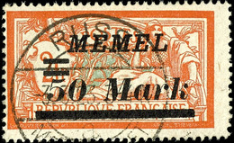 50 Mark Auf 2 Francs, Zeitgerecht Gestempelt Mit Aufdruckfehler "Abstand Zwischen 50 Und Mark 3,9mm", Bestens Geprüft Hu - Memel (Klaipeda) 1923