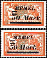 50 Mark Auf 2 Francs, Postfrisch Mit Aufdruckfehler "Abstand Zwischen 50 Und Mark 3,9mm", Kurzbefund Huylmans BPP "echt, - Memel (Klaipeda) 1923