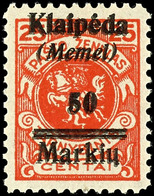 50 Markus Auf 25 C., Postfrisch, Marke Mit Doppeltem Aufdruck, Bestens Geprüft Klein BPP, Mi.200,-, Katalog: 131DDI ** - Klaipeda 1923