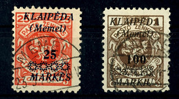 25 Und 100 Markiu, Beide Werte Zeitgerecht Gestempelt, Nr.137 Mit Aufdruckfehler "K Von Kleipeda Beschädigt", Nr.139 Mit - Klaipeda 1923