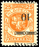 10 C. Auf 25 M., Postfrisch Mit Kopfstehendem Aufdruck, Bestens Geprüft Klein BPP, Mi.600,-, Katalog: 169BIK ** - Memelgebiet 1923