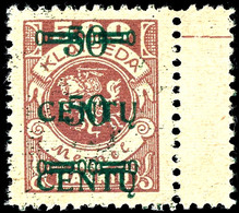 50 C. Auf 500 M., Postfrisch Vom Rechten Rand (dort Falz), Marke Mit Doppeltem Aufdruck In Type IV, Bestens Geprüft Math - Memel (Klaïpeda) 1923