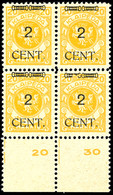 2 Cent. Auf 20 M., Postfrischer Viererblock Vom Unterrand Mit Aufdruckfehler "linker Zierbalken Ausgebrochen", 3 Marken  - Memelgebiet 1923