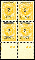 2 Cent. Auf 20 M., Postfrischer Viererblock Vom Unterrand Mit Aufdruckfehler "linker Zierbalken Ausgebrochen", 3 Marken  - Memel (Klaïpeda) 1923