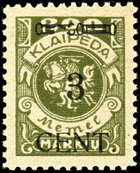 3 Cent. Auf 300 M., Postfrisch Mit Aufdruckfehler "Zierbalken Ausgebrochen", Bestens Geprüft Klein BPP, Mi.250,-, Katalo - Memelgebiet 1923