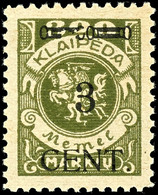 3 Cent. Auf 300 M., Postfrisch Mit Aufdruckfehler "Zierbalken Ausgebrochen", Bestens Geprüft Klein BPP, Mi.250,-, Katalo - Memel (Klaïpeda) 1923