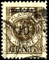 10 Cent. Auf 400 M., Sauber Gestempelt, Type IV, Bestens Geprüft Petersen BPP, Mi.360,-, Katalog: 181IV O - Memelgebiet 1923