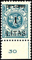 1 Litas Cent. Auf 1000 M., Postfrisch Vom Unterrand Mit Aufdruckfehler "Zierbalken Ausgebrochen", Bestens Geprüft Klein  - Memelgebiet 1923