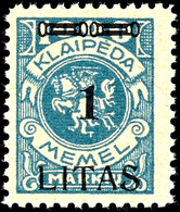 1 Litas Cent. Auf 1000 M., Postfrisch Mit Aufdruckfehler "abweichendes S", Bestens Geprüft Klein BPP, Mi.700,-, Katalog: - Memel (Klaïpeda) 1923