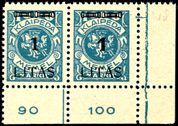 1 Litas Auf 1000 Mark, Postfrisches Waagerechtes Paar Aus Der Rechten Unteren Bogenecke, Type III/IV (2), Geprüft Klein  - Memelgebiet 1923