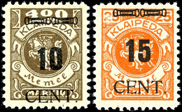 2 C. Bis 1 L., 10 Werte Kpl. Ungebraucht, Mi. 500,-, Katalog: 183/92 * - Memel (Klaïpeda) 1923