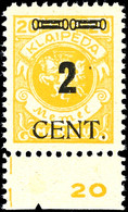 2 Cent. Auf 20 M., Postfrisch Mit Aufdruckfehler "weiter Abstand Zwischen Wertziffer Und Cent", Kurzbefund Huylmans BPP  - Memel (Klaipeda) 1923