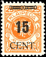 15 Cent. Auf 25 M., Postfrisch, Fotoattest Huylmans BPP "echt, Einwandfrei", Mi.950,-, Katalog: 190 ** - Memel (Klaipeda) 1923