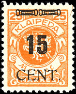 15 Cent. Auf 25 M., Postfrisch, Fotoattest Huylmans BPP "echt, Einwandfrei", Mi.950,-, Katalog: 190 ** - Memelgebiet 1923