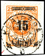 15 Cent. Auf 25 M., Gestempelt Auf Luxusbriefstück, Bestens Geprüft Petersen BPP, Mi.850,-, Katalog: 190 O - Memel (Klaipeda) 1923