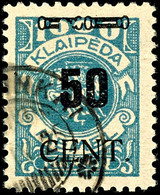 50 Cent. Auf 1000 M., Sauber Gestempelt Mit Aufdruckfehler "Zierbalken Ausgebrochen", Bestens Geprüft Klein BPP, Mi.250, - Memel (Klaïpeda) 1923