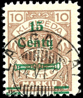 15 Centu Auf 10 M., Sauber Gestempelt, Type I, Kurzbefund Huylmans BPP "echt, Einwandfrei", Mi.300,-, Katalog: 206I O - Klaipeda 1923