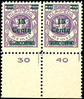 15 Centu Auf 40 M., Postfrisches Paar Vom Unterrand, Linke Marke Mit Aufdruckfehler "stark Gebrochener Zierbalken", Kurz - Memelgebiet 1923