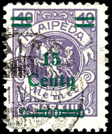 15 Centu Auf 40 M., Sauber Gestempelt Mit Aufdruckfehler "stark Gebrochener Zierbalken", Bestens Geprüft Klein BPP, Mi.5 - Memel (Klaïpeda) 1923