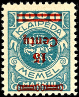 15 Cent. Auf 1000 Mark, Ungebraucht Mit Kopfstehendem Aufdruck, Geprüft Klein BPP, Mi. 250,-, Katalog: 213K * - Memel (Klaïpeda) 1923