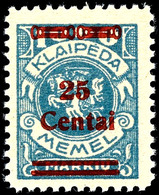 25 Centai Auf 1000 M., Postfrisch In Type III, Fotobefund Klein VPP "echt, Einwandfrei", Mi.700,-, Katalog: 221III ** - Memelgebiet 1923