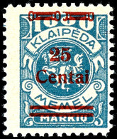 25 Cent. Auf 1000 Mark, Postfrisch, Kurzbefund Huylmanns BPP "echt Und Einwandfrei", Mi.650,-, Katalog: 221Ie ** - Memel (Klaipeda) 1923