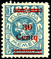 30 Cent. Auf 1000 Mark, Postfrisch, Fotoattest Huylmanns BPP "echt Und Einwandfrei", Mi.650,-, Katalog: 229Ie ** - Klaipeda 1923