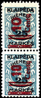 10 Centu Auf 25 M. Auf 5 C., Postfrisches Senkrechtes Typenpaar, Obere Marke II, Untere Marke III, Fotoattest Klein BPP  - Memel (Klaïpeda) 1923