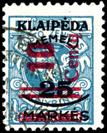 10 Cent. Auf 25 Mark, Gestempelt, Geprüft Klein BPP, Mi. 500,-, Katalog: 230III O - Memelgebiet 1923