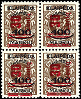 30 Centu Auf 400 M. Auf 1 L., Postfrischer Viererblock, Linke Obere Marke In Type III, Alle Andere Type I, Bestens Geprü - Memel (Klaïpeda) 1923