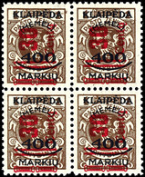30 Centu Auf 400 M. Auf 1 L., Postfrischer Viererblock, Linke Obere Marke In Type III, Alle Andere Type I, Bestens Geprü - Memelgebiet 1923