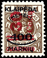 30 Centu Auf 400 M. Auf 1 L.., Postfrische Marke In Type II, Kurzbefund Klein VPP "echt, Einwandfrei", Mi.2000,-, Katalo - Memel (Klaipeda) 1923