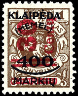 30 Centu Auf 400 M. Auf 1 L.., Postfrische Marke In Type II, Kurzbefund Klein VPP "echt, Einwandfrei", Mi.2000,-, Katalo - Memelgebiet 1923