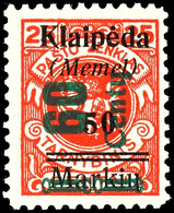 60 Centu Auf 50 M. Auf 25 C., Postfrisch In Type I, Bestens Geprüft Klein BPP, Mi.550,-, Katalog: 233I ** - Memel (Klaïpeda) 1923